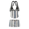 Striped neck top+striped skirt set for women