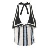 Striped neck top+striped skirt set for women